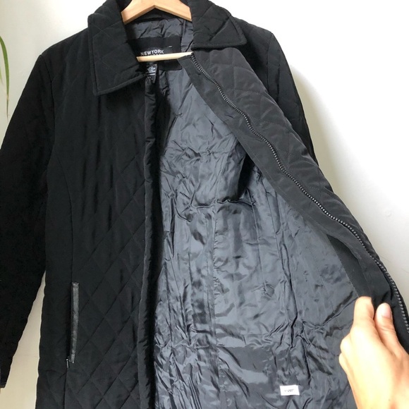 NEW YORK & Company Black Quilted Coat Long Jacket Size S - Picture 8 of 13